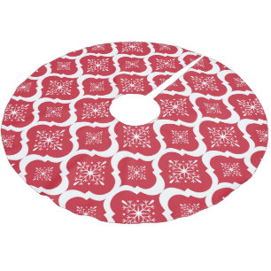 Weihnachten Rote weiße Schneeflocken Gittermuster Polyester Weihnachtsbaumdecke