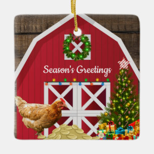 Weihnachten Roter Barn Hen Tree Geschenke Keramikornament