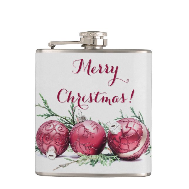 Weihnachten Roter Glitzer Ornamente Ölgemälde Flachmann (Vorderseite)