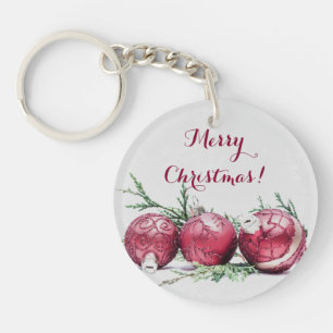 Weihnachten Roter Glitzer Ornamente Ölgemälde Schlüsselanhänger