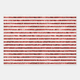 Weihnachten - Roter Glitzer Streifen Geschenkpapier Set