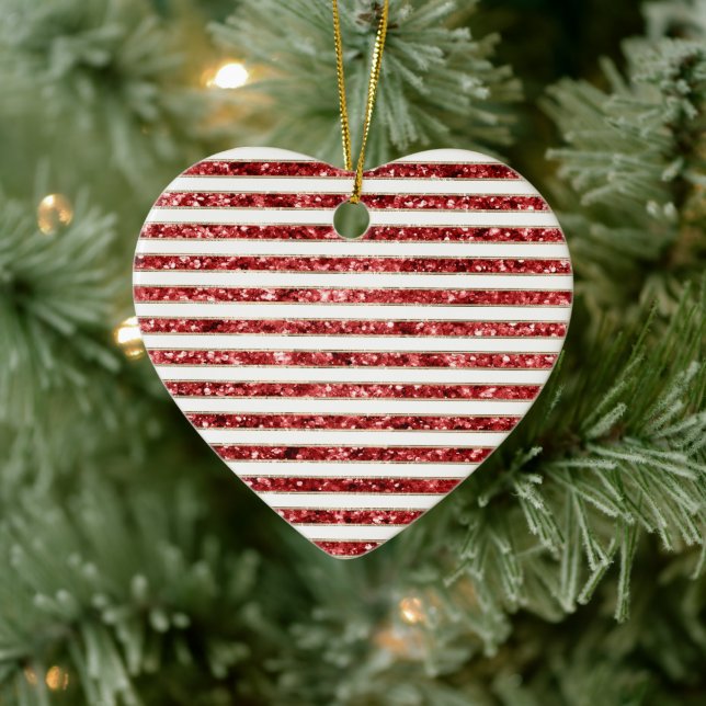 Weihnachten - Roter Glitzer Streifen Keramik Ornament (Baum)