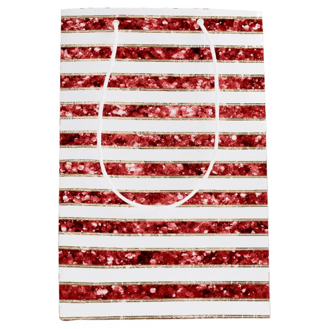 Weihnachten - Roter Glitzer Streifen Mittlere Geschenktüte (Vorderseite)