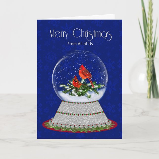 Weihnachten Roter Kardinal Snow-Globe, von uns all Karte (Vorderseite)