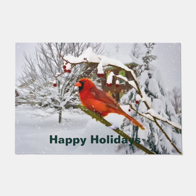 Weihnachten, roter Kardinals-Vogel und Schnee Fußmatte (Vorderseite)