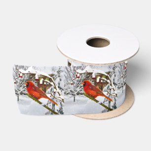 Weihnachten, roter Kardinals-Vogel und Schnee Satinband