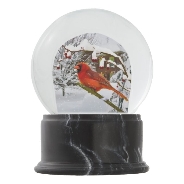 Weihnachten, roter Kardinals-Vogel und Schnee Schneekugel (Vorderseite)