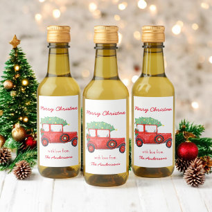 Weihnachten Roter LKW Grüner Baum Urlaub Weinetikett