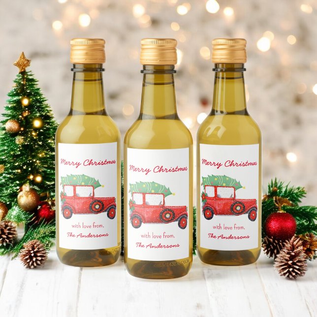 Weihnachten Roter LKW Grüner Baum Urlaub Weinetikett (Von Creator hochgeladen)