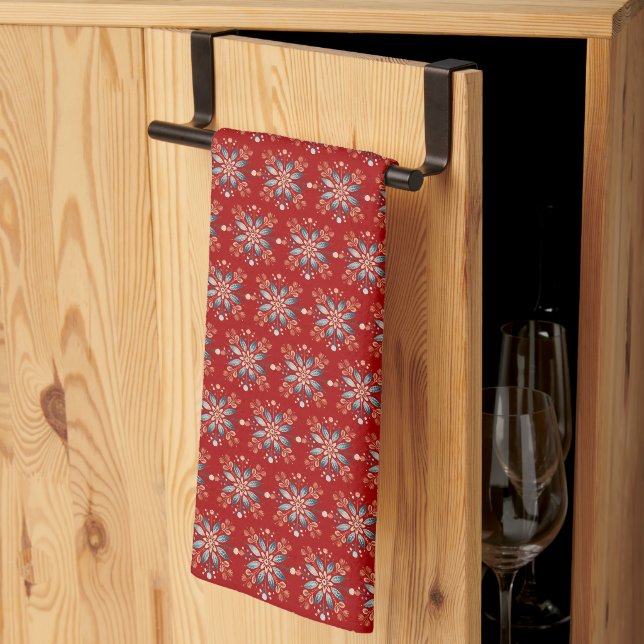 Weihnachten Roter Nordic Folk Snowflake Tuch Napki (Drittel gefaltet)