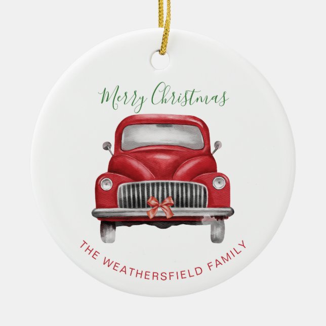 Weihnachten - Roter Wagen - Skript Eleganter Urlau Keramik Ornament (Vorne)