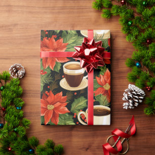 Weihnachten Roter Weihnachtsstern Heiße Schokolade Geschenkpapier
