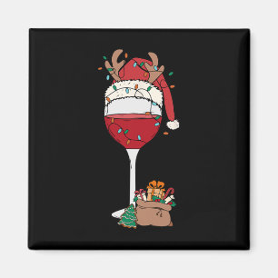 Weihnachten Roter Wein Weihnachtsmannmütze Rentier Magnet