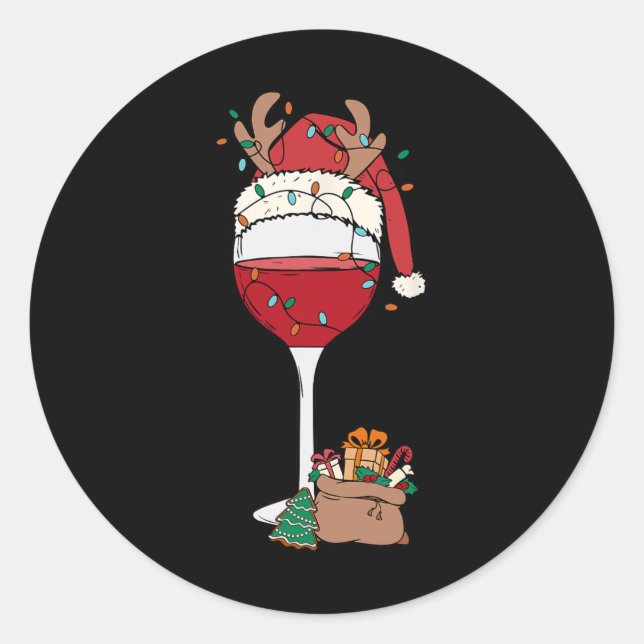 Weihnachten Roter Wein Weihnachtsmannmütze Rentier Runder Aufkleber (Vorderseite)