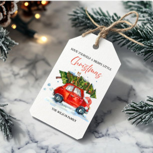 Weihnachten - Rotes Auto & Baum Geschenkanhänger