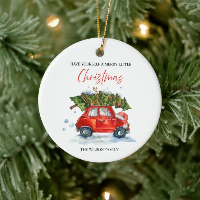Weihnachten - Rotes Auto & Baum Keramik Ornament (Baum)