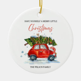 Weihnachten - Rotes Auto & Baum Keramik Ornament