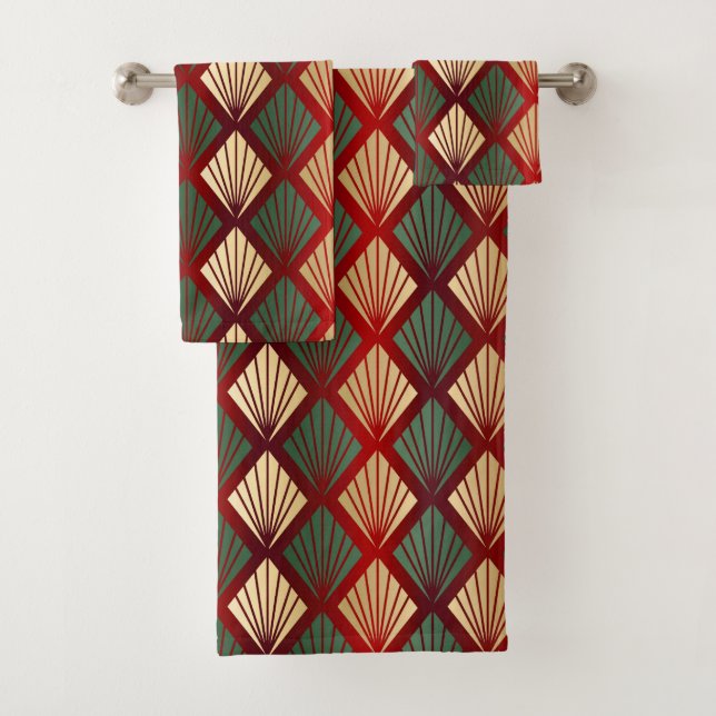 Weihnachten Rotes Grün Art Deco Badhandtuch Set (Insitu)