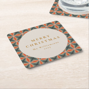 Weihnachten Rotes Grün Mitte Jahrhundert Stars Cus Rechteckiger Pappuntersetzer