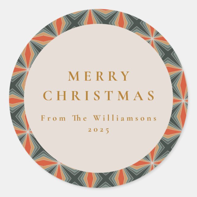 Weihnachten Rotes Grün Mitte Jahrhundert Stars Cus Runder Aufkleber (Vorderseite)