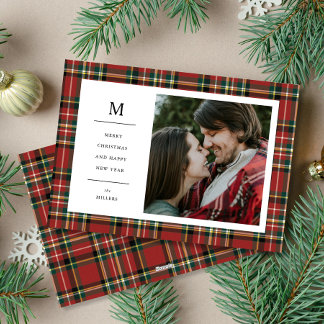Weihnachten Rotes Kariertes Monogramm Ein Foto