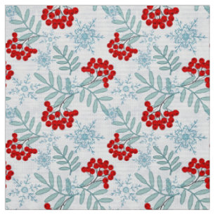 Weihnachten, Rowan, rot, weiß, Schneeflocken Stoff