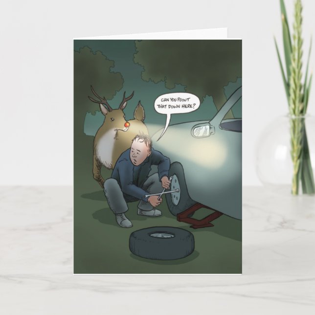 Weihnachten Rudolph Flat Tire Grußkarte Karte (Vorderseite)