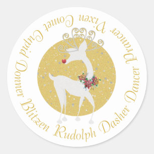 Weihnachten - Rudolph Poinsettia Runder Aufkleber