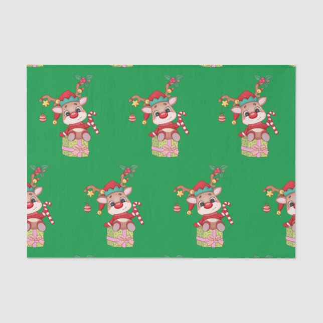 Weihnachten Rudolph Red Nose Rentier sitzend Gesch Seidenpapier (Vorderseite)
