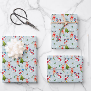 Weihnachten Rudolph Rotnasen-Rentier Schneemänner Geschenkpapier Set