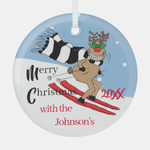 Weihnachten Rudolph Skiing Glass Ornament Aus Glas