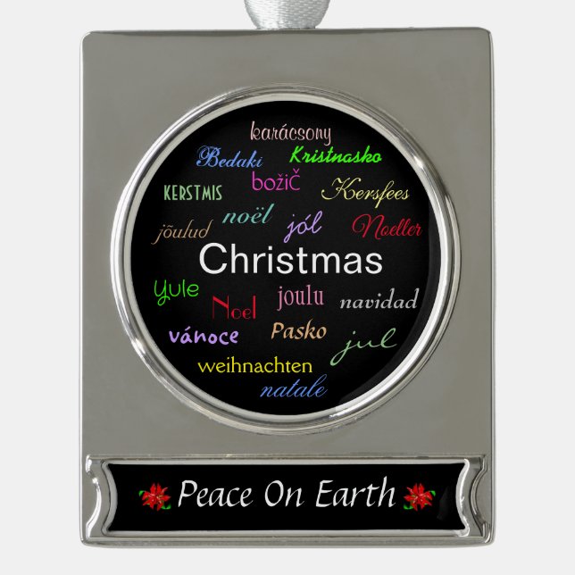 Weihnachten rund um den Weltfrieden I Banner-Ornament Silber (Vorderseite)