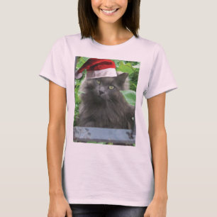Weihnachten Russisch Blauer Grau Langhaarige Katze T-Shirt