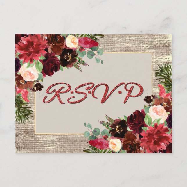 Weihnachten Rustic Boho Floral Burgundi Gold UAWG Postkarte (Vorderseite)