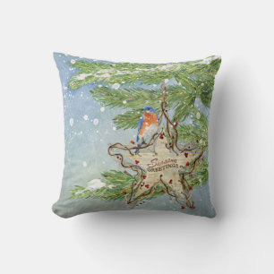 Weihnachten Rustic Nature Blue Bird Birch Star Kissen