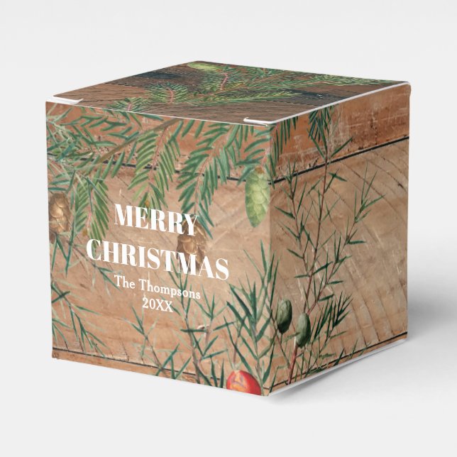 Weihnachten Rustic Wood Joy Frohe Weihnachten Geschenkschachtel (Vorderseite)
