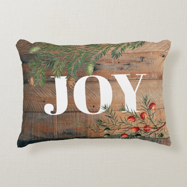 Weihnachten Rustic Wood Joy Xmas Dekokissen (Vorderseite)