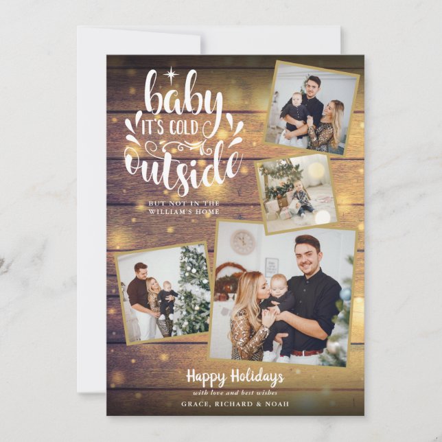 Weihnachten Rustikal 4 Foto Collage Holz (Vorderseite)