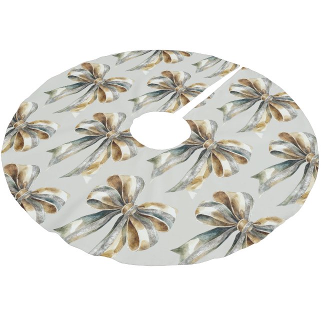 Weihnachten Rustikal blass grüner Goldbow Polyester Weihnachtsbaumdecke (Schrägansicht)