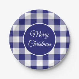 Weihnachten Rustikal Blau-und Weiß-Karo Muster Pappteller