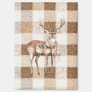 Weihnachten Rustikal Creme Braun Kariert Hirsch Magnet