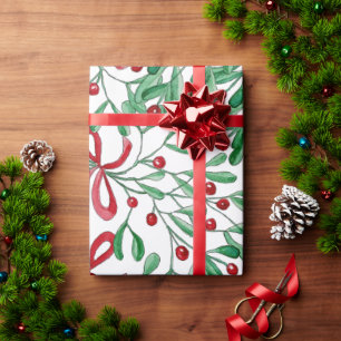Weihnachten Rustikal Mistel Wasserfarbe Handgemalt Geschenkpapier