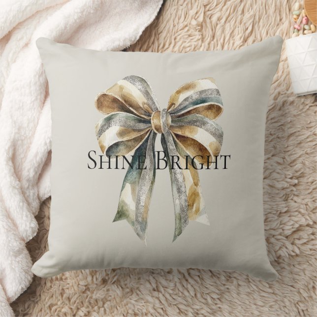 Weihnachten Rustikal White Green Gold Bow Kissen (Decke)
