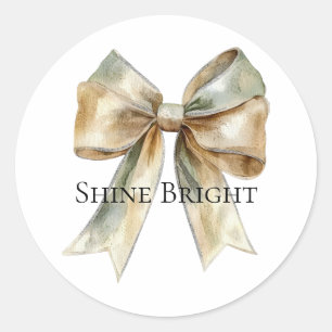 Weihnachten Rustikal White Green Gold Bow Personal Runder Aufkleber