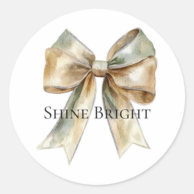Weihnachten Rustikal White Green Gold Bow Personal Runder Aufkleber (Vorderseite)
