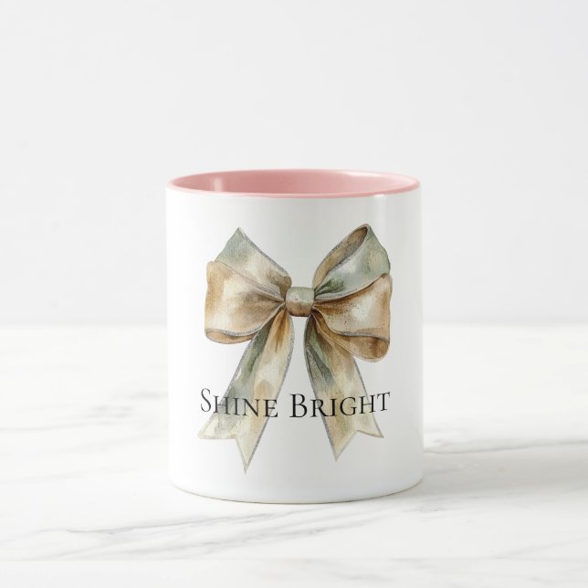 Weihnachten Rustikal White Green Gold Bow Personal Tasse (Zentrum)