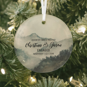 Weihnachten Rustikale Bergwandern Verlobung Grün Ornament Aus Glas