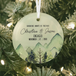 Weihnachten Rustikale Bergwandern Verlobung Grün Ornament Aus Glas