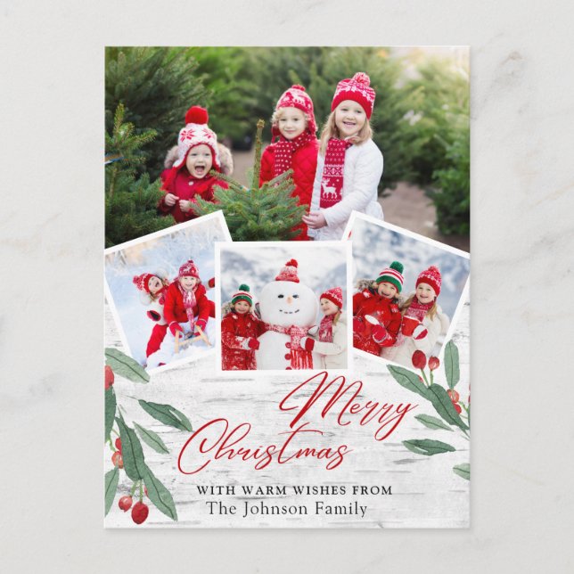 Weihnachten Rustikale Birch Bark Foto Feiertag Gru Postkarte (Vorderseite)