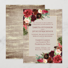 Weihnachten Rustikale Boho Floral Burgundy Gold Bu Einladung